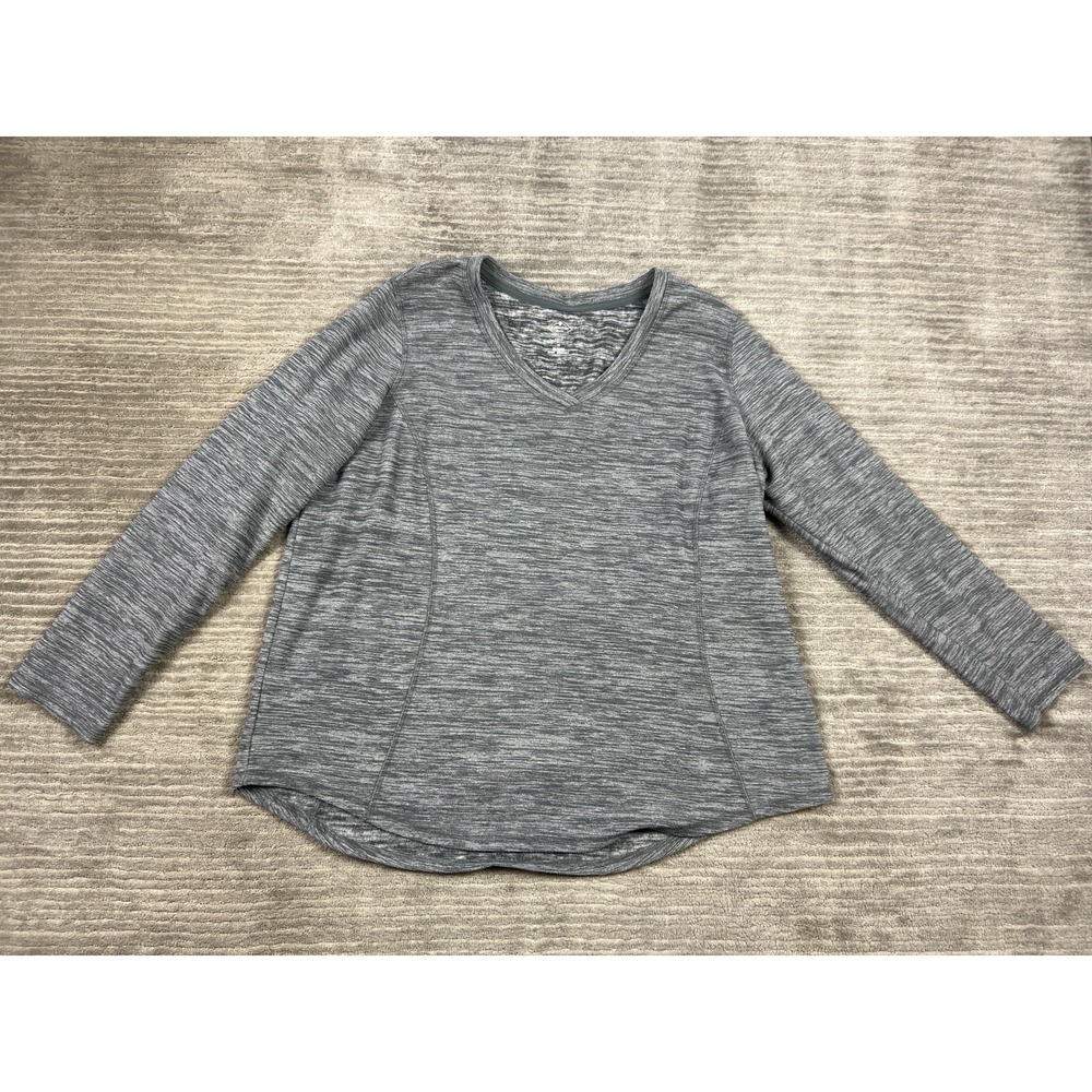 St Johns Bay Active Sweatshirt Womens 1X Gray Polyester Long Sleeve V-Neck
